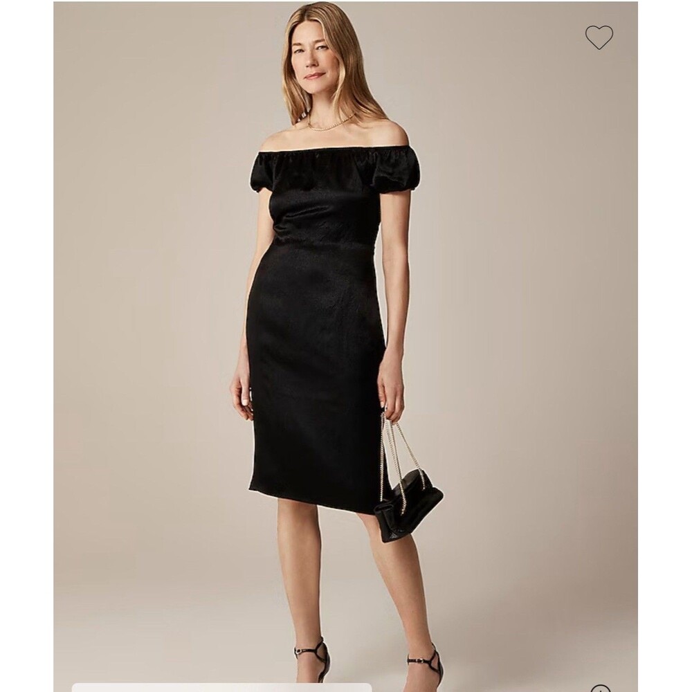 NWT J Crew off the shoulder slip dress in black textured satin Sz 14 Preppy Date